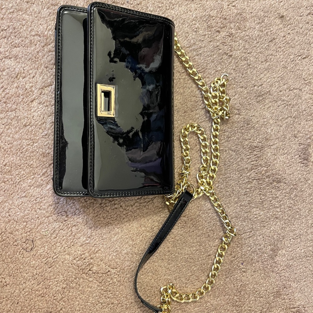 Small size black patent wallet crossbody